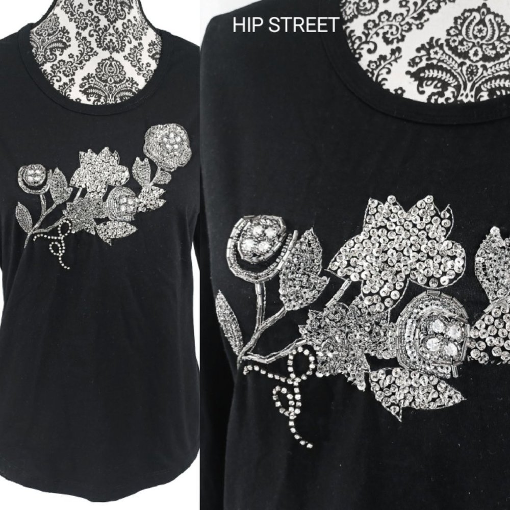RQT Sequin Bead LS Tee Shirt M